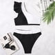 thumbnail image 4 of Bikini de un hombro para mujer, conjunto de Bikini de talle alto elástico con bloqueo de Color, ajustado, para fiesta de natación, blanco y negro XL, 4 of 5