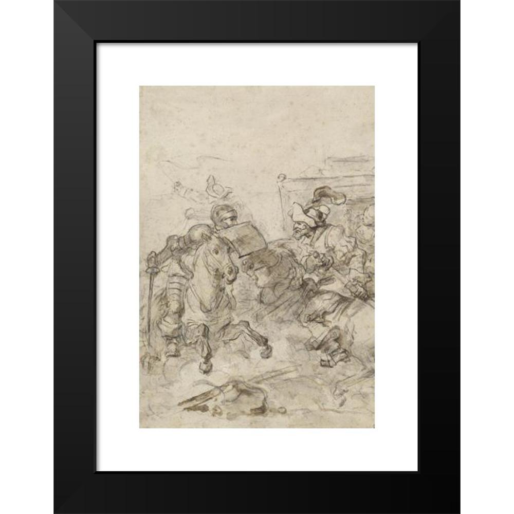 Jean-Honoré Fragonard 11x14 Black Modern Framed Museum Art Print Titled - Don Quixote Attacking the Biscayan (1780s)