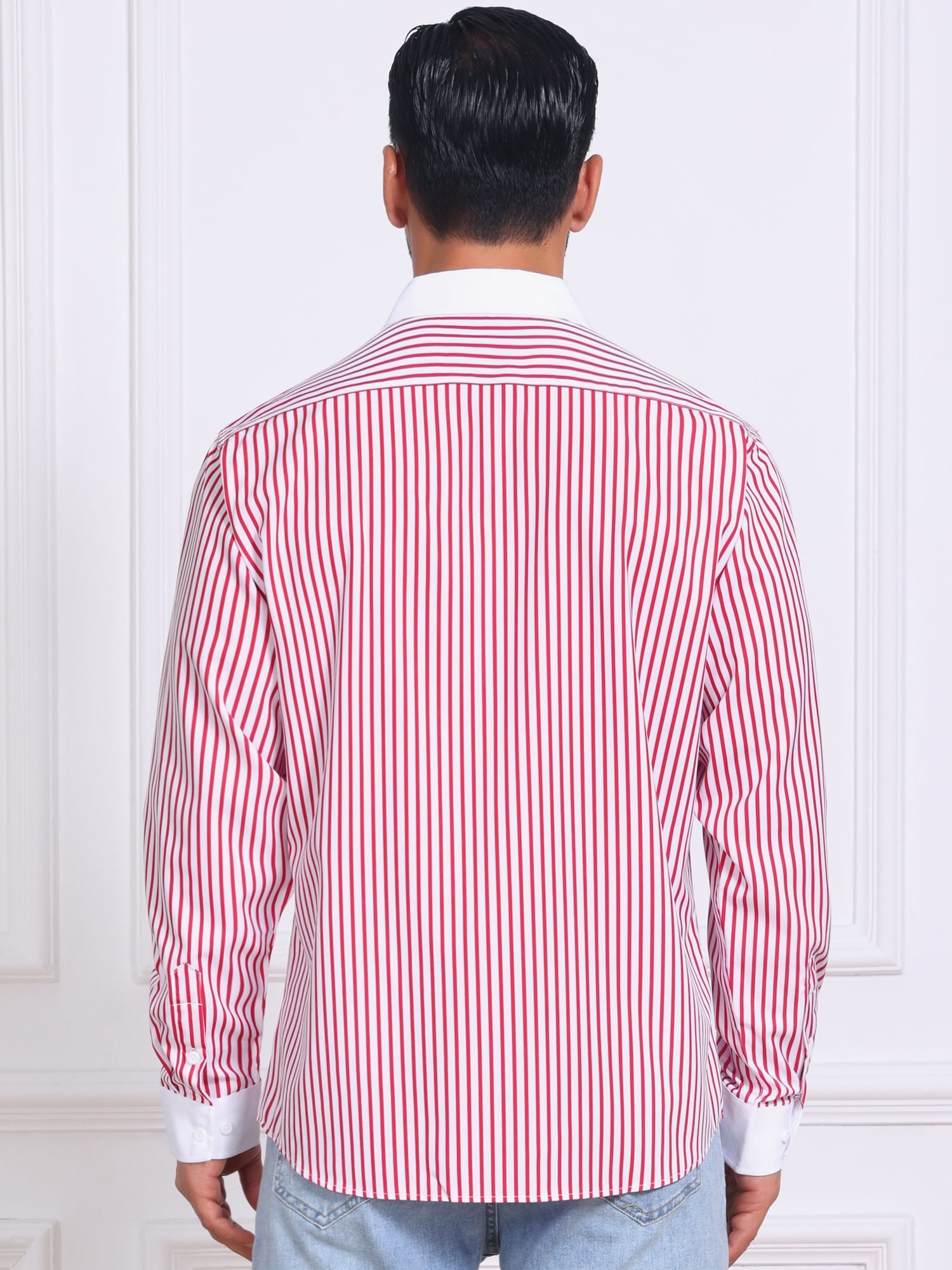 DARING DIVA Men's Striped Button Down Long Sleeve Stretch Shirts 2XL Red