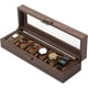 thumbnail image 5 of Caja para relojes con 6 ranuras y tapa de cristal auténtico, estuche de almacenamiento con exhibición de relojes de PU con veta de madera, como regalo para enamorados., 5 of 5
