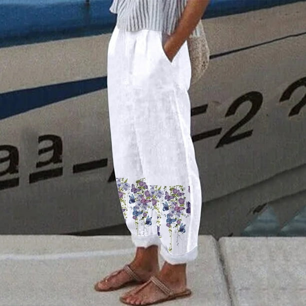 WILLBEST Pantalones Casuales de Lino Elásticos con Cordón Largo y Ancho para Mujer, Pantalones de Pierna Lisa para Cualquier Ocasión. Extra Grande