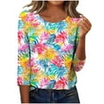 thumbnail image 2 of Shirts for Women 3/4 Sleeve Printing Round Neck Casual Loose T-shirt Blouses Multicolor,Womens Tops, 2 of 6