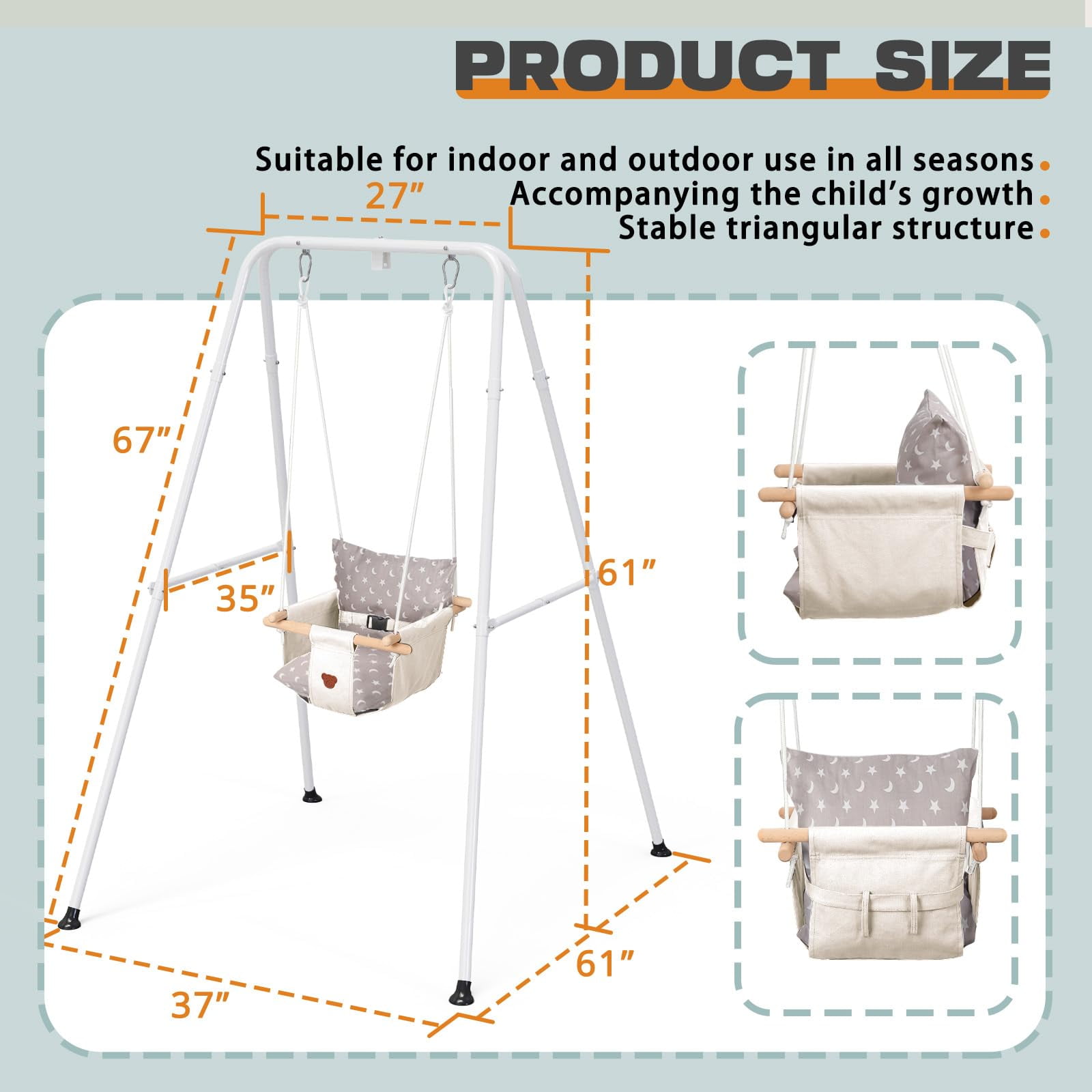 G TALECO GEAR Swing Sets for Outside, Baby Swing Outdoor with Canvas Cushion Seat, Toddler Swing for Girl/Boy, Age 6-24 months, White
