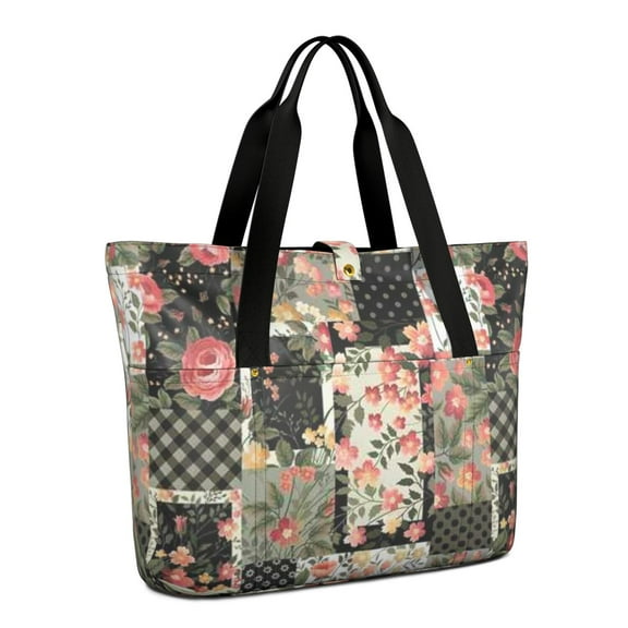 Tote Bag for Women - Pioneer Flower Shoulder Bag - Large Utility Work Duffle Bag with Zipper Handbag for Travel, Work, Sprots