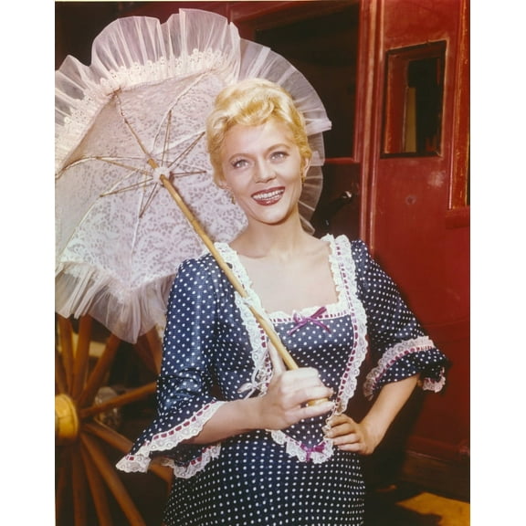 Peggy Castle Holding Umbrella in Dotted Dress Photo Print (24 x 30)