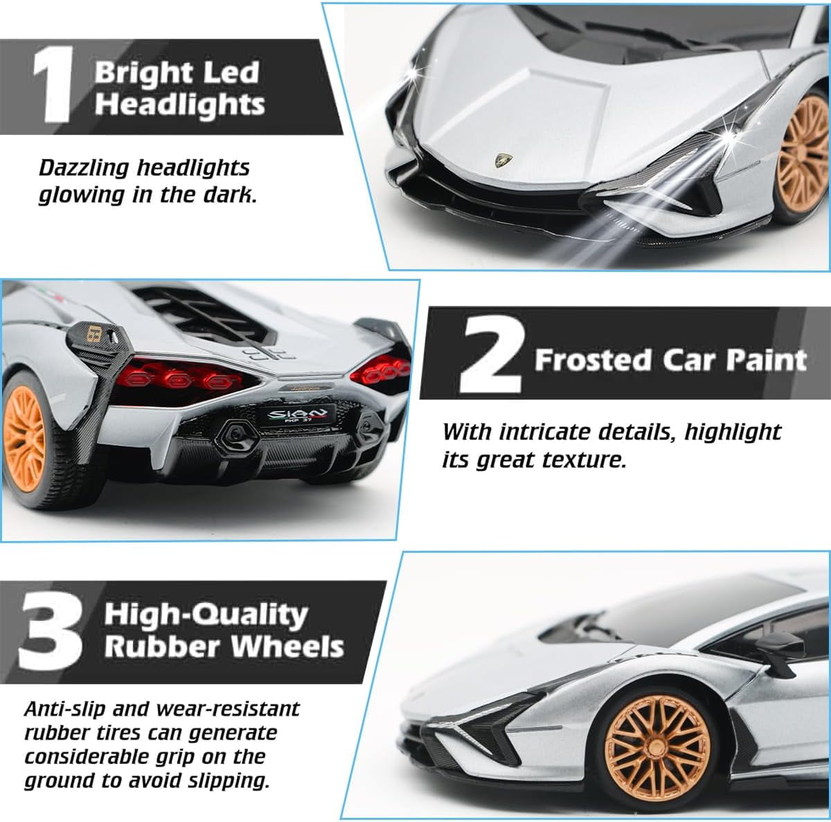 Qun Xing Remote Control Car 1:24 Lamborghini Officially Licensed 2.4GHZ for Kids Gift, Silver