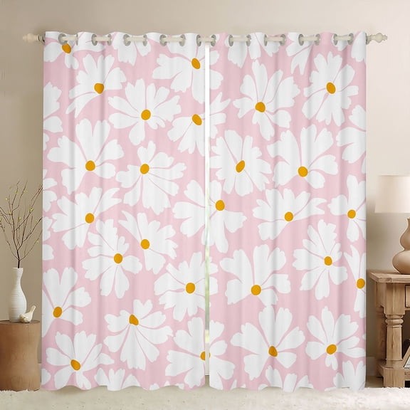 Homewish Pink Daisy Groovy Black Out Curtains, Cartoon Flower Floral Curtains Pack of 2 (42x63 Each), Teens Kids Boys Girls Bedroom Curtains, Curtains and Drapes Bedroom Decor