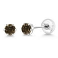 thumbnail image 5 of Gem Stone King Platinum Brown Smoky Quartz Stud Earrings for Women Men (0.52 Cttw, Gemstone Birthstone, Round 4MM), 5 of 6