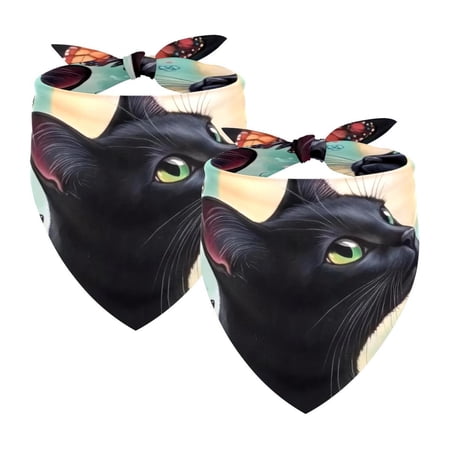 PhooArto Black Cat Butterfly Flower Dog Bandanas 2 Pack Soft Washable Pet Scarf Triangle for Large Dogs Puppies and Cats