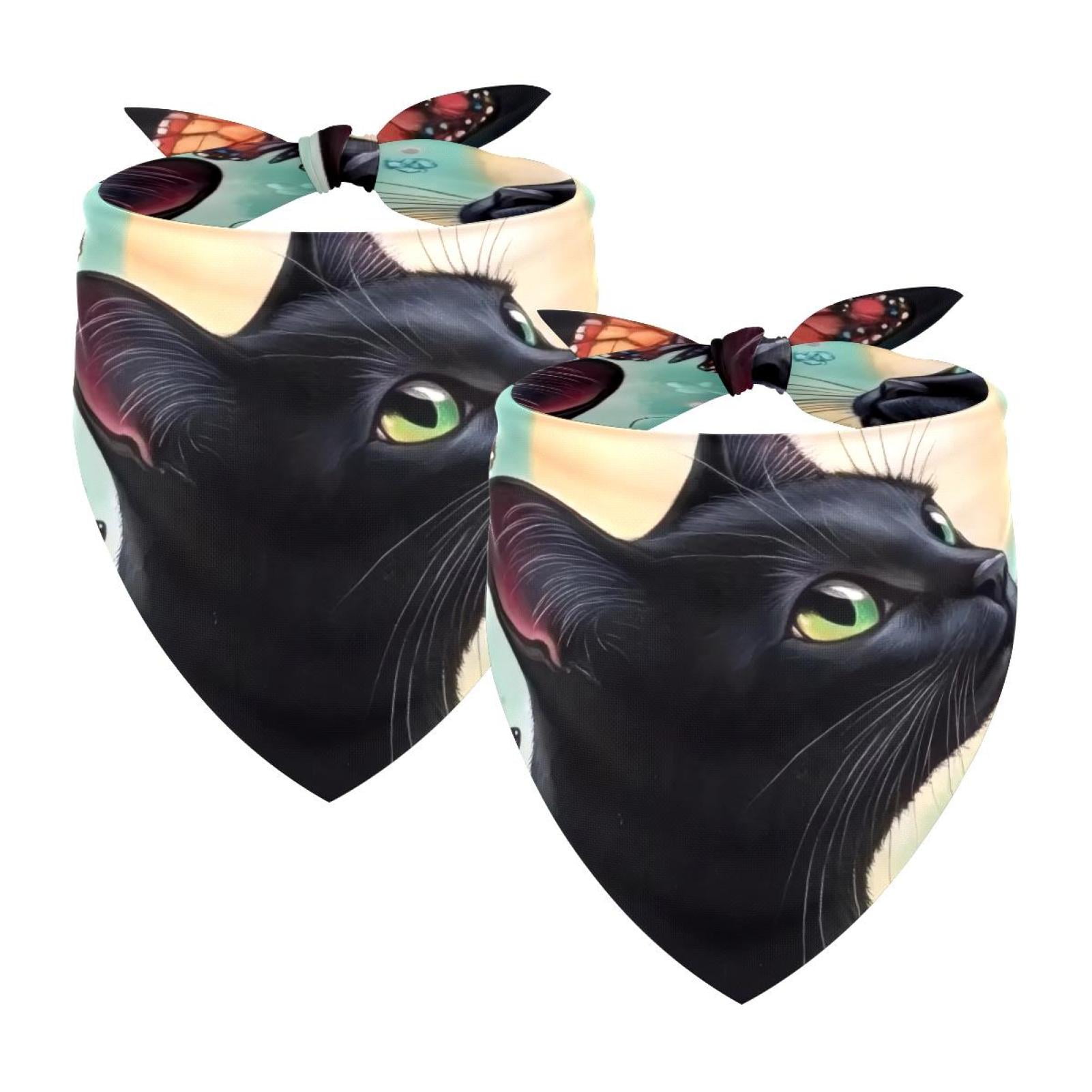PhooArto Black Cat Butterfly Flower Dog Bandanas 2 Pack Soft Washable Pet Scarf Triangle for Large Dogs Puppies and Cats
