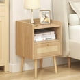 thumbnail image 3 of Nightstand Rattan with Charging Station, Mid Century Modern Bed Side Table, Boho End Table with Wood Legs, Bedside Tables for Bedroom Living Room (1, Natural, 11.8" D x 15.9" W x 23.4" H (1 Drawers)), 3 of 6