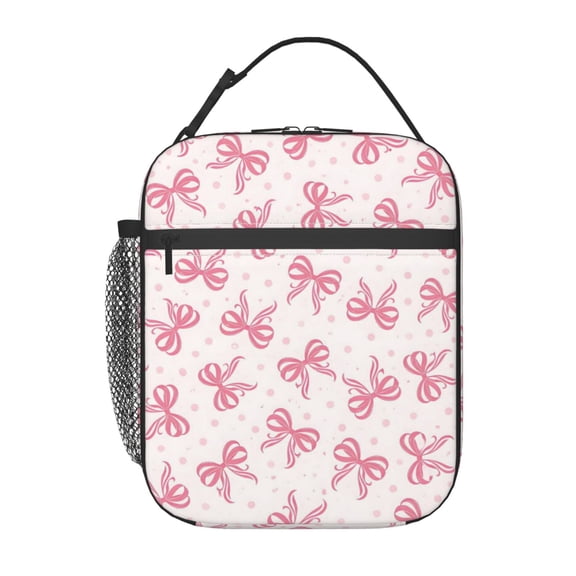 Pink Bow Themed Lunch Bag Portable Thermal Lunch Box for Men and Women