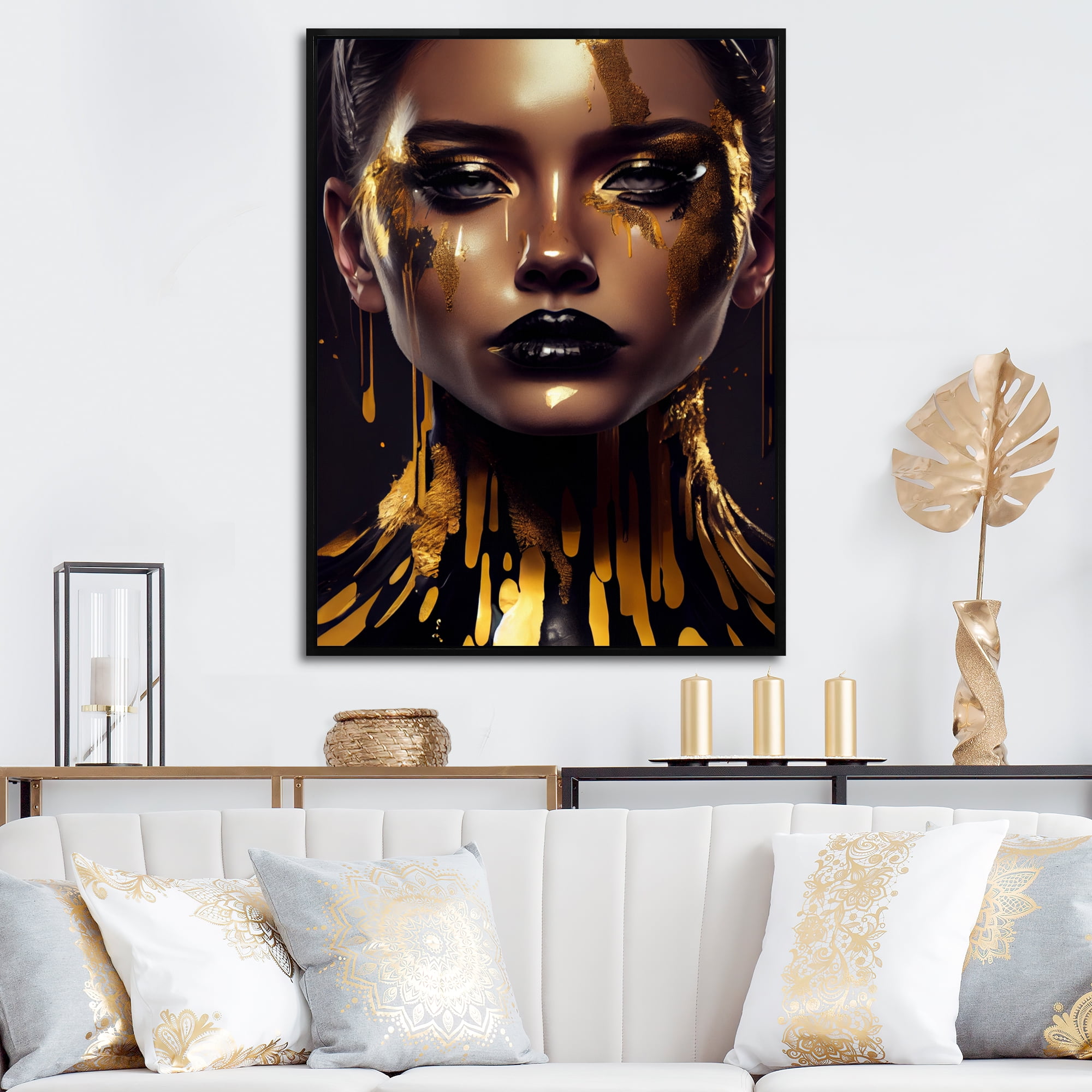 Designart Sensual Liquid Gold Woman II Floating Frame Wall Art