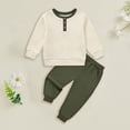 thumbnail image 2 of Xudanell Ribbed Toddler Boy Clothes Set Fall Winter Long Sleeve Sweatshirt and Pants Outfits 2T 3T 4T 5T 6T(Green, 4-5 Years), 2 of 4