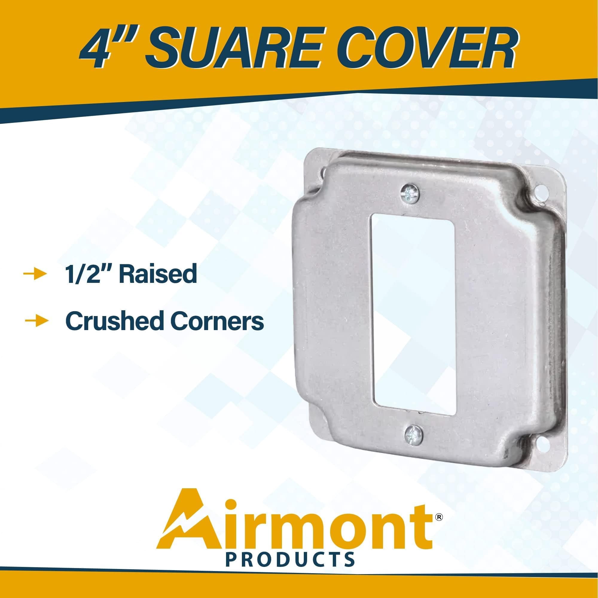 5 Pack Airmont Products 1-Gang Rocker Switch Electrical Box Cover - 4 Inch Square 1/2 Inch Raised Galvanized Steel Cover for Exposed Work - Surface Mount Junction Box Cover for Rocker Switches