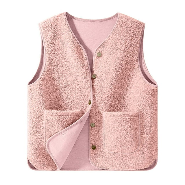 Reversible Vests Women Fall Sleeveless V-Neck Button up Fleece Vests Jackets with Pockets for Fall Winter Outerwear