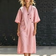 thumbnail image 5 of Bxsruta Women's Casual Faux Wrap Midi Dress with Short Sleeves and Side Pockets, Relaxed Fit V-Neck, Lightweight Breathable Comfortable Fabric for Everyday Wear, 5 of 8