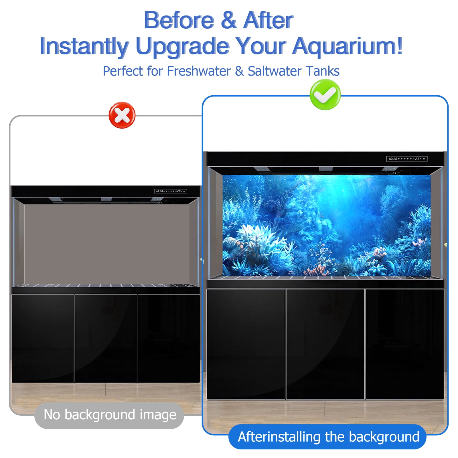 Aquarium Background & Fish Tank Background – Ultra HD Static Cling, No Tape, No Residue, Vibrant Underwater Scenery for Stunning Aquarium Decorations, Blue Ocean Theme 23.6X 70.8 Inches