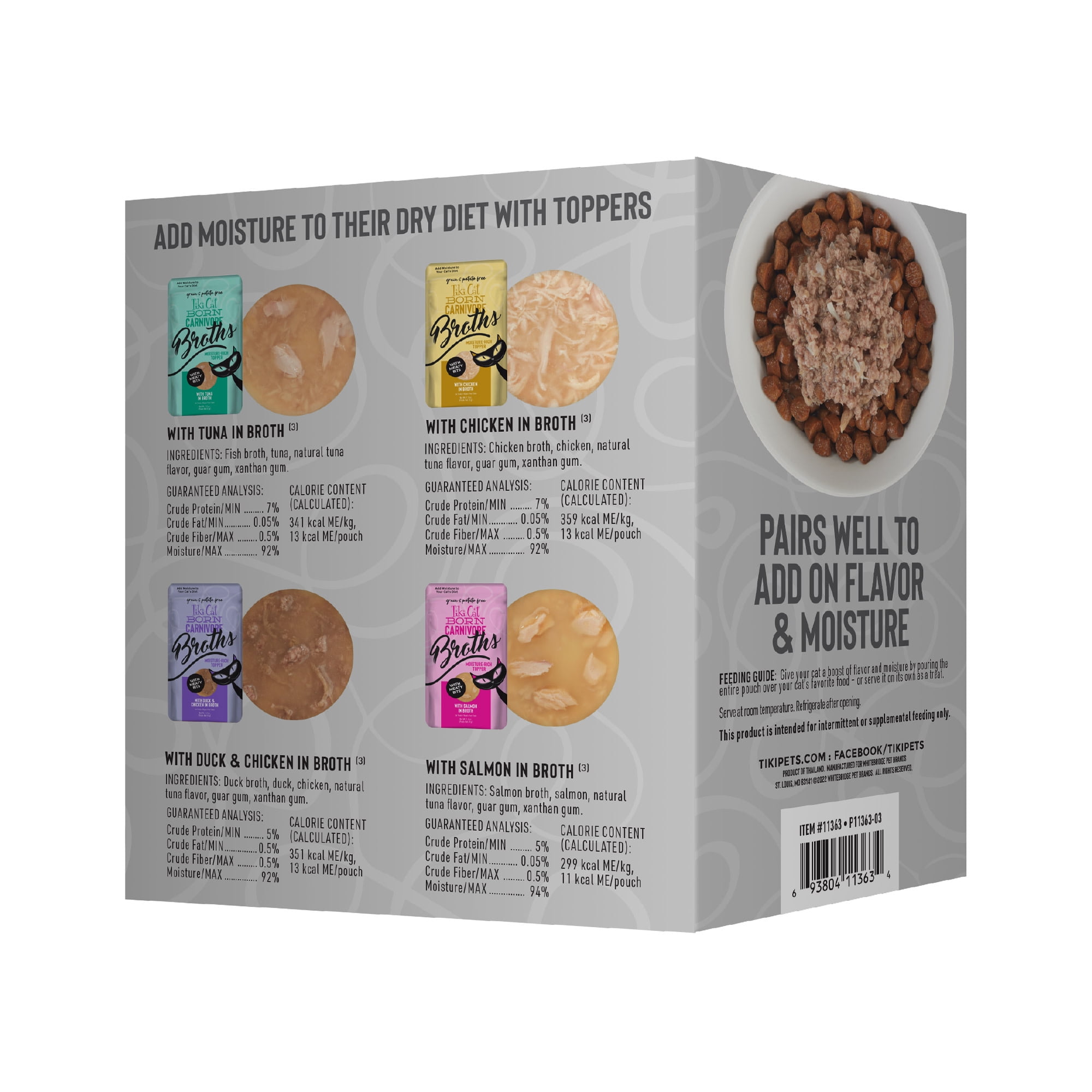 (2 pack) Tiki Cat Born Carnivore Broths Wet Cat Food Toppers, Variety Pack, 1.3 oz. Pouch (12 Count)