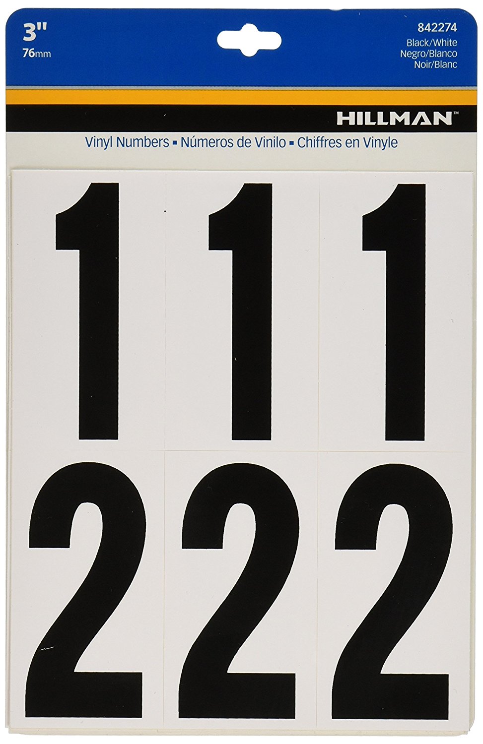 3Inch Numbers Kit, Black on White, SquareCut Mylar, SelfAdhesive