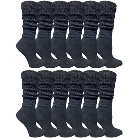 Yacht & Smith 12 Pack Womens Cotton Slouch Socks Womans Knee High Boot Socks (Black)