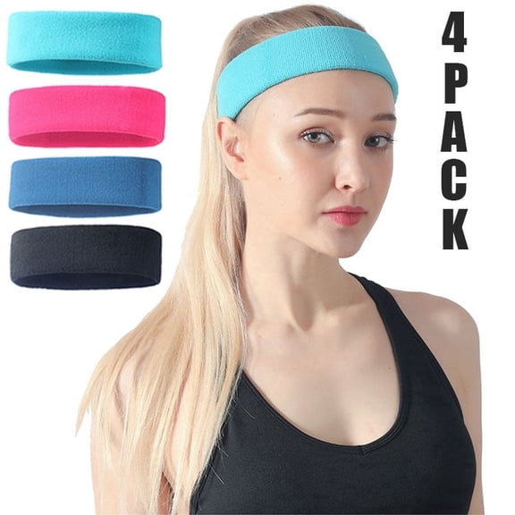 4 Pack Sweat Wicking Sports Headbands for Women,Soft Elastic Breathable Terry Cloth Athletic Head Bands, Non-Slip Moisture Absorbent Hair Bands for Yoga Running Workout Cycling Fitness Gym Basket