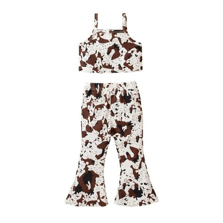 

HIBRO Girls Party Sets Fashion Girls Sling Top Flared Pants Set Cotton Mommy Baby Girl Gift Little Girls Set