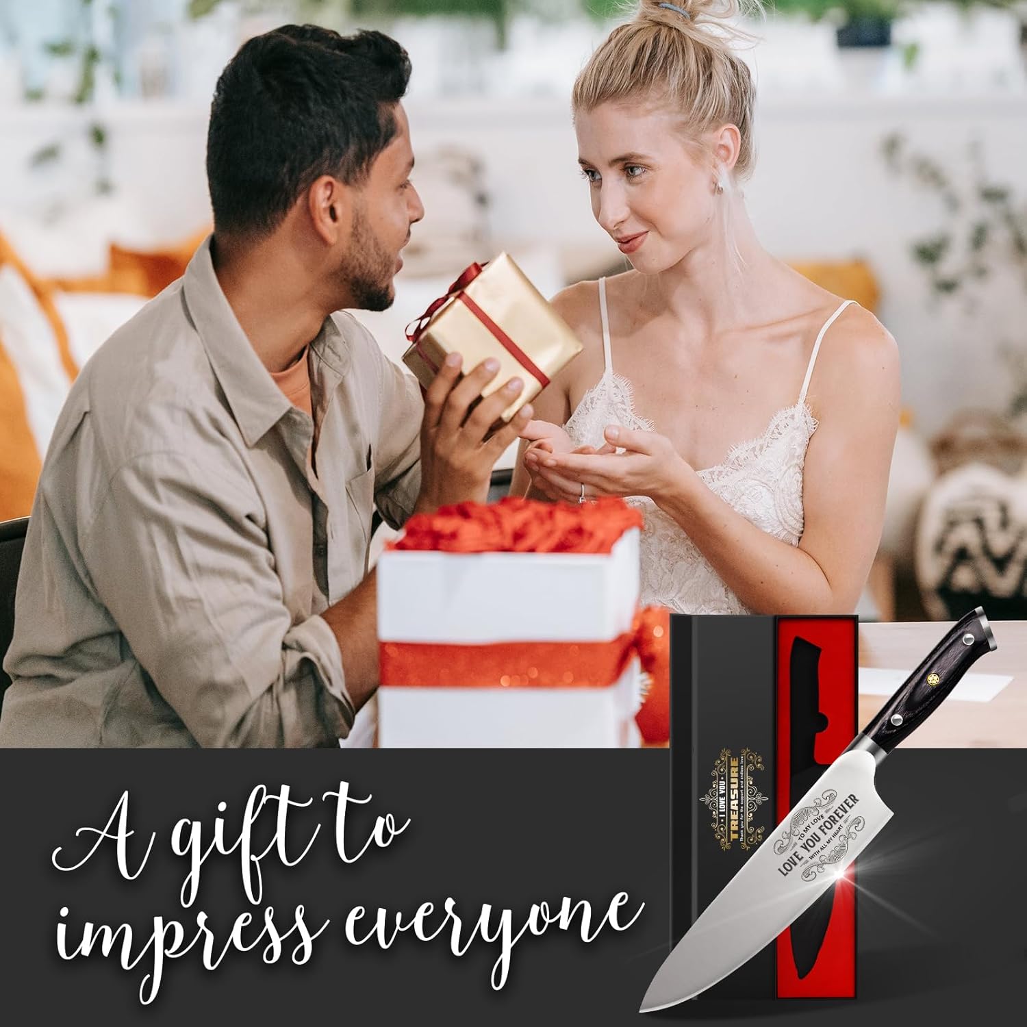 Gifts for Him Her Men Women Husband, Christmas Xmas Stocking Stuffers, Anniversary Birthday Gifts ideas for Him Her, 8 inch Pro German Chef Knife, Kitchen Knife Gift Set