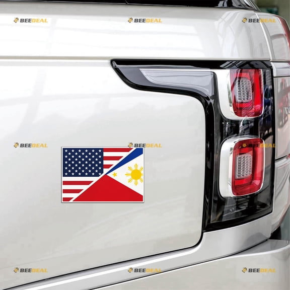 American Philippines Flag Merged Car Magnet Sticker Magnetic Decal - 2 Pack Reflective 4" 5" - for Truck Door Fridge Reusable Waterproof