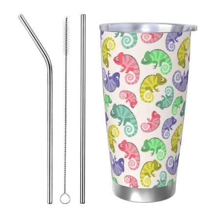 

Goofa Cute Chameleons for 20 oz Skinny Tumbler Stainless Steel Coffee Mug Slim Vacuum Insulated Travel Cup Car Cup-Straw Three-piece Set