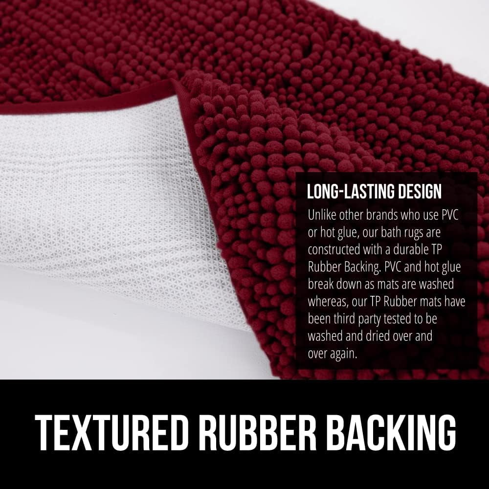 Bath Rug 30x20, Thick Soft Absorbent Chenille, Rubber Backing Quick Dry Microfiber Mats, Machine Washable Rugs for Shower Floor, Bathroom Runner Bathmat Accessories Decor, Burgundy