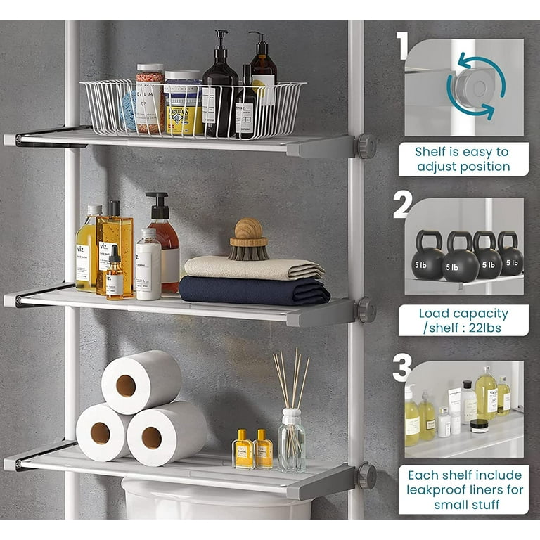 ALLZONE Bathroom Organizer, Over The Toilet Storage, 4-Tier Adjustable Wood  Shelves for Small Rooms, Saver Space Rack, 92 to 116 Inch Tall, Narrow