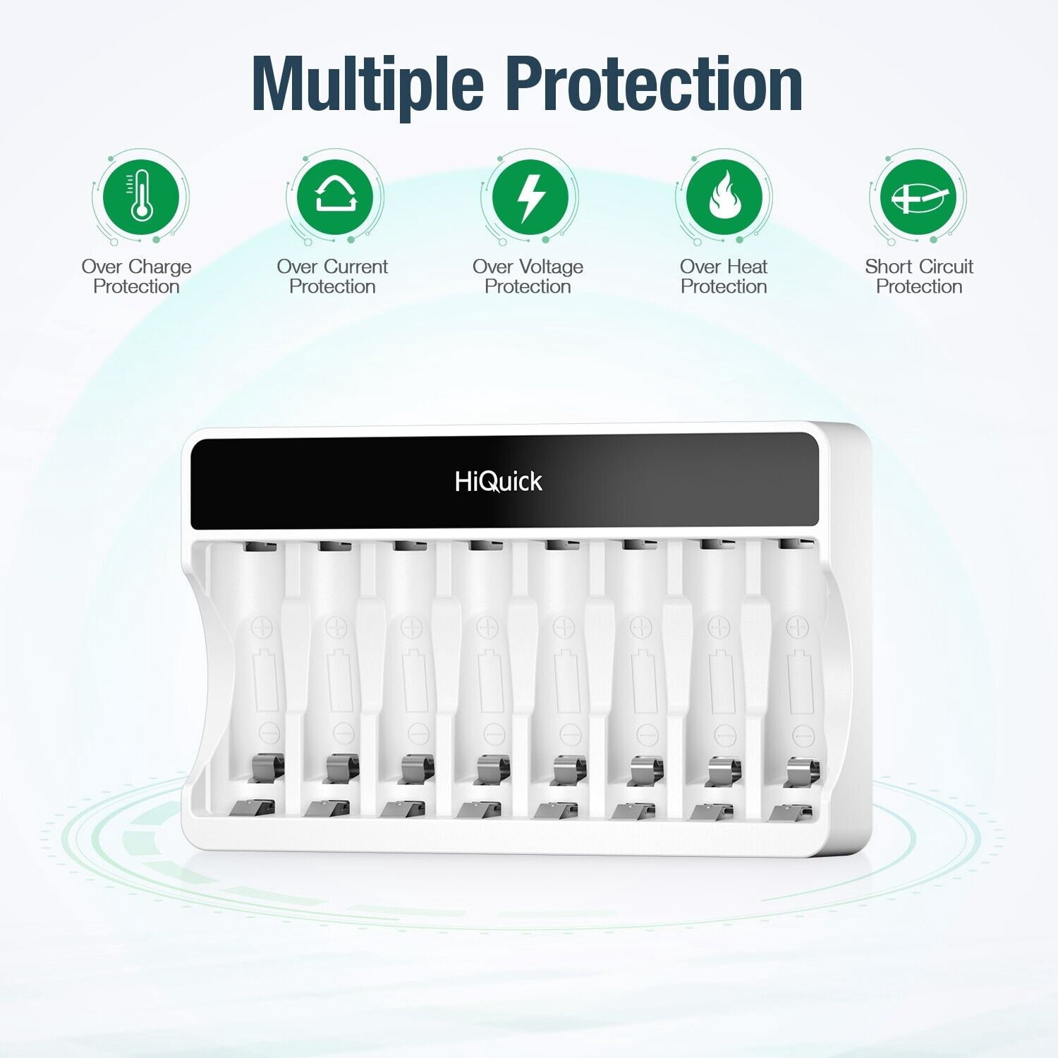 HiQuick 8-Pack Rechargeable Batteries with Charger: 8x AA 2800mAh + 4x AAA 1100mAh Ni-MH & 8-Bay Fast Charger for AA/AAA