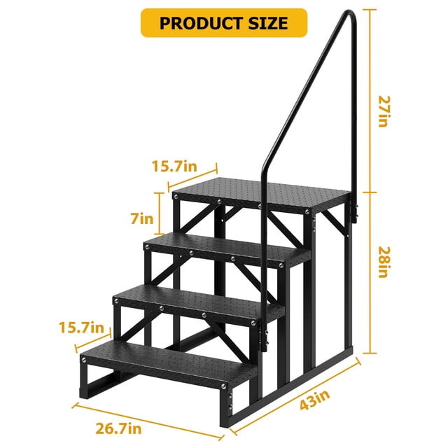 EDTara RV Steps with Handrail, Hot Tub Steps with Handrail, Portable Pool Ladder, 660 lbs Load Capacity RV Stairs for Camper, SPA, Pool, Mobile Home