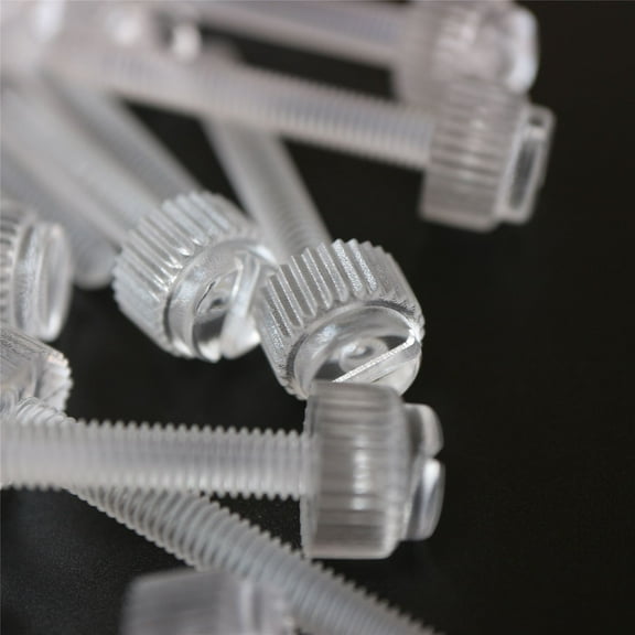 Pack of 60 Transparent Clear Plastic Acrylic Thumbscrews, slotted knurled M5 x 30mm