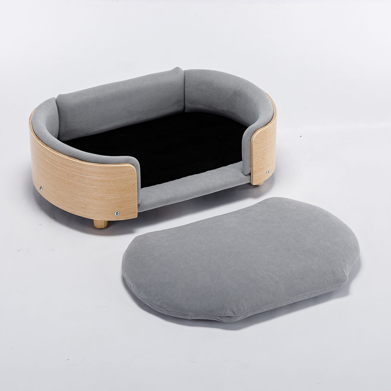 Pefilos 30" Elevated Dog Bed with Velvet Cushion, Scandinavian Style Pet Sofa with Solid Wood legs and Bent Wood Back, Gray M Pefilos 30" Elevated Dog Bed with Velvet Cushion, Scandinavian Style Pet Sofa with Solid Wood legs and Bent Wood Back, Gray M