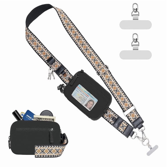 Clip and Go Strap for Phone with Anti-Theft Zipper Purse Crossbody Phone Lanyard, Daily Pouch Detachable Quilted Wrist Travel Wallet with RFID and ID Window