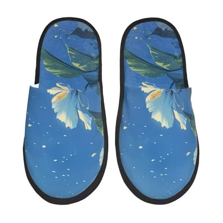 

Tideii Hibiscus Flowers Calm Water for Home Indoor Cotton Slippers Autumn and Winter EVA Plush Slippers Household Supplies Unisex-Large