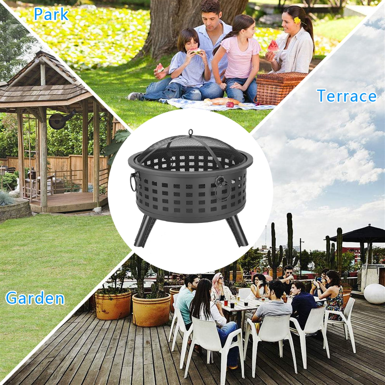 Private Jungle 26" Round Lattice Fire Bowl Black, Outdoor Fire Pit Large Bonfire Wood Burning Patio & Backyard Firepit Private Jungle 26" Round Lattice Fire Bowl Black, Outdoor Fire Pit Large Bonfire Wood Burning Patio & Backyard Firepit
