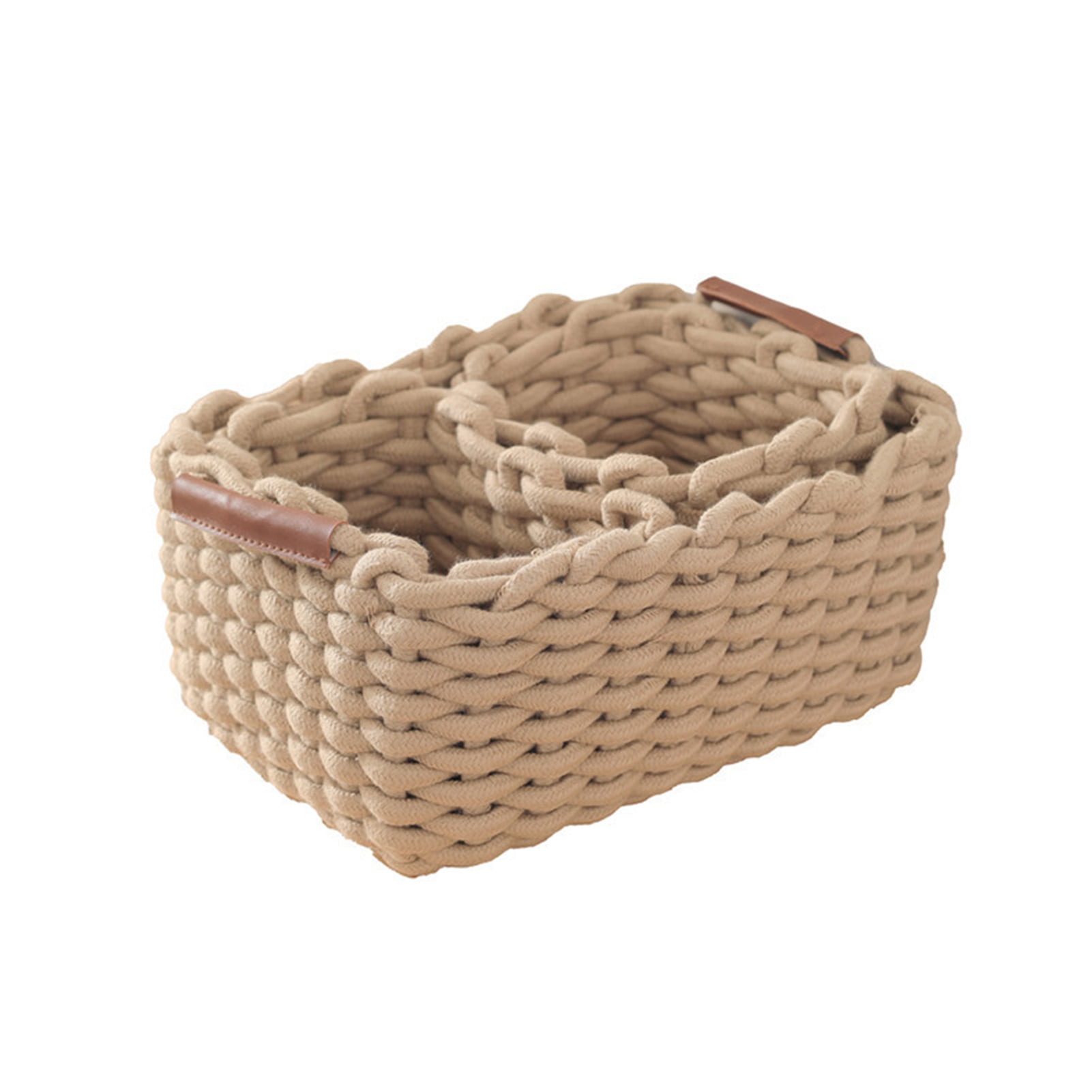 Detailed Red Brown And Tan Looped Woven Basket with Handle Small Collection Storage Decor Wicker Basket