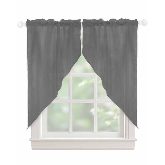 Pure Dark Grey Swag Valances for Windows, Simple Solid Color Rod Pocket Sheer Valances for Large Windows, Swag Toppers Light Filtering for Kitchen Living Room 2 Panels 36''x63''