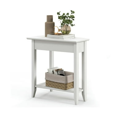 Canddidliike 2-Tier Wedge Narrow End Table with Storage Shelf and Solid Wood Legs-White, Modern Nightstand, End Table for Bedroom Living Room