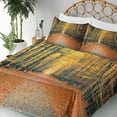 thumbnail image 3 of Forest Sheet Set, Romantic Autumn Alley in the Woods Foliage Scenics Park Forest Image, Fitted and Flat Sheet Pillowcases Bedding Accent 4 Piece Set, Queen, Slate Blue Orange Yellow, by Ambesonne, 3 of 5