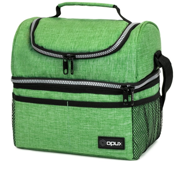 OPUX Lunch Box For Men Women, Insulated Large Lunch Bag Adult Work, Double Decker Lunchbox Meal Prep, Dual Compartment Leakproof Lunch Cooler, Soft Lunch Pail Tote Boys Girls Kids School, Green 12L