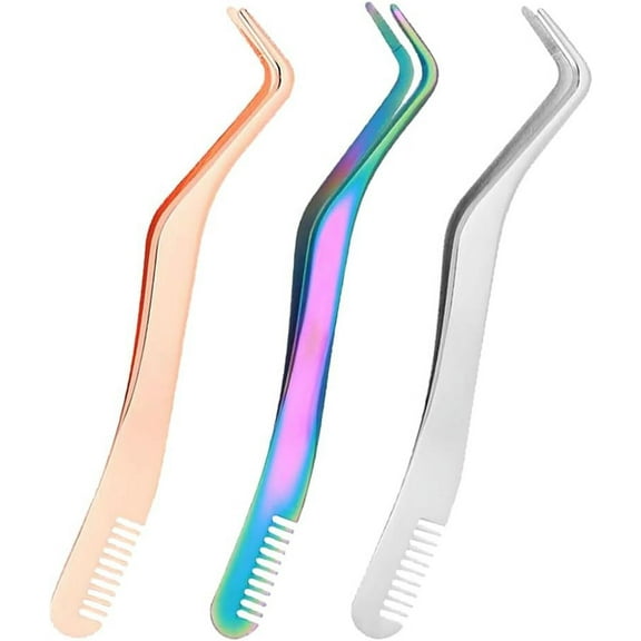 3pcs Eyelash Clusters Tweezers - Stainless Steel Lash Extension Tweezers with Comb