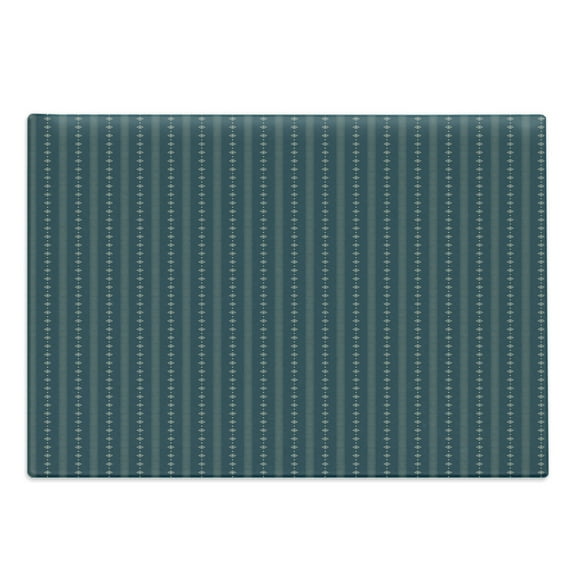 Teal and Yellow Cutting Board, Pattern with Vertical Abstract Ornaments Rhombus Forms and Lines, Decorative Tempered Glass Cutting and Serving Board, Large Size, Dark Teal Pale Yellow, by Ambesonne