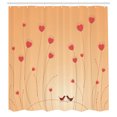 thumbnail image 2 of Ambesonne Peach Shower Curtain, Heart Shape in Flowers Birds, 69"Wx70"L, Apricot and Dark Coral, 2 of 4