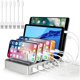 thumbnail image 1 of wonima44 Charging Station for Multiple Devices, 6-Port USB Fast Charger with 6 Mixed Cables, Multi-Device Charging Dock for iPhone, iPad, Android Phones, Tablets, Kindle (Silver, Desktop & Wall Mount), 1 of 1
