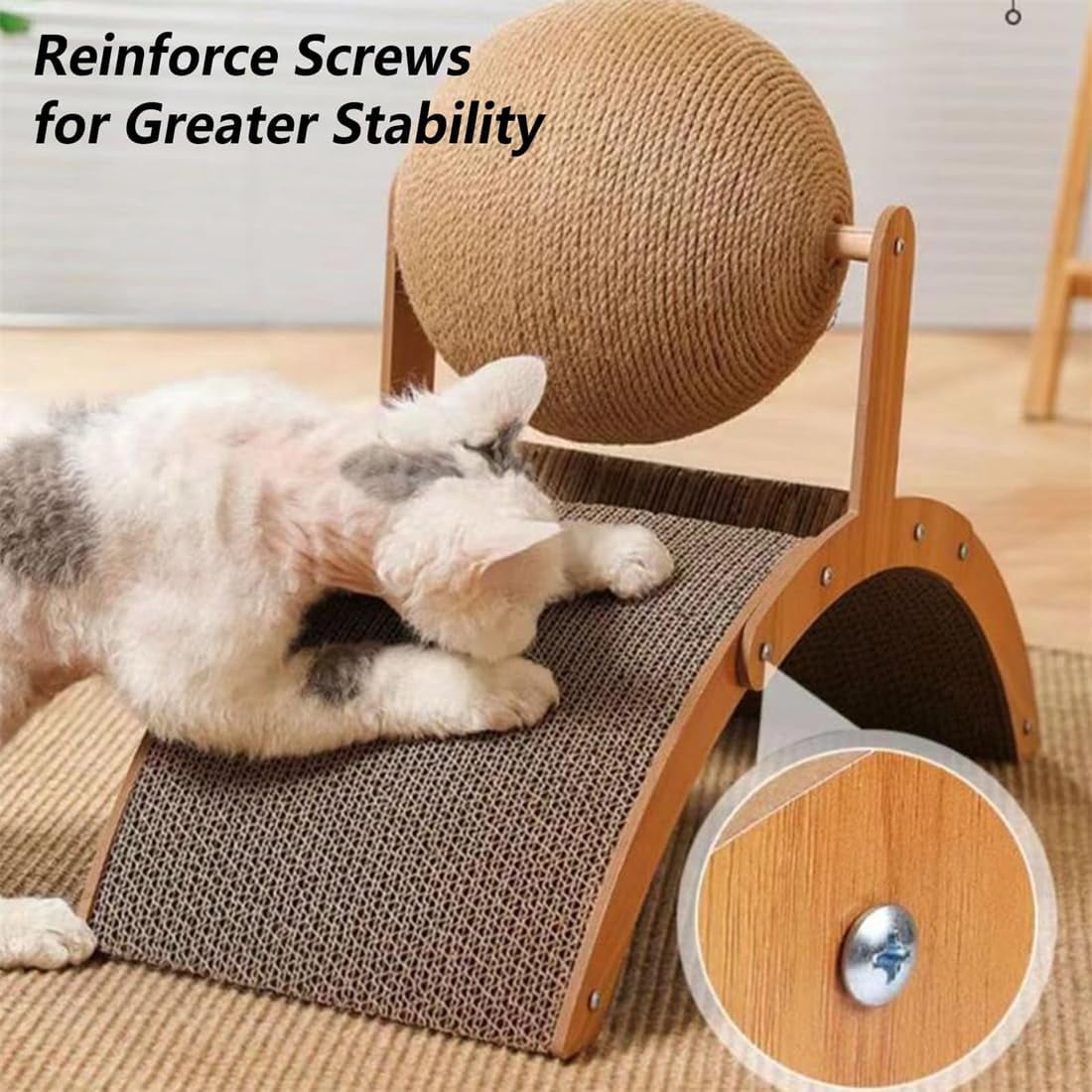 Cat Scratching Ball on Stand, Cat Scratching Post Design with Arch Bridge and Ball for Indoor Cat Kittens Interactive Pet Toys, for Feline Entertainment & Claw Car (Large)