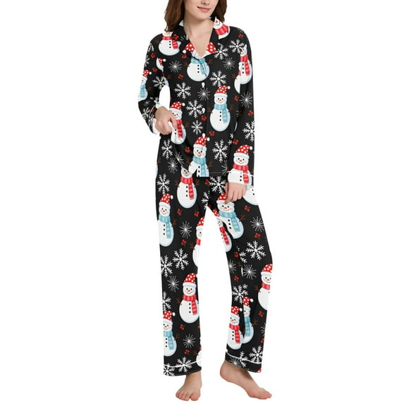 joogoo Pajamas Set for Women Snowman Snowflake Long Sleeve Pjs Loungewear L